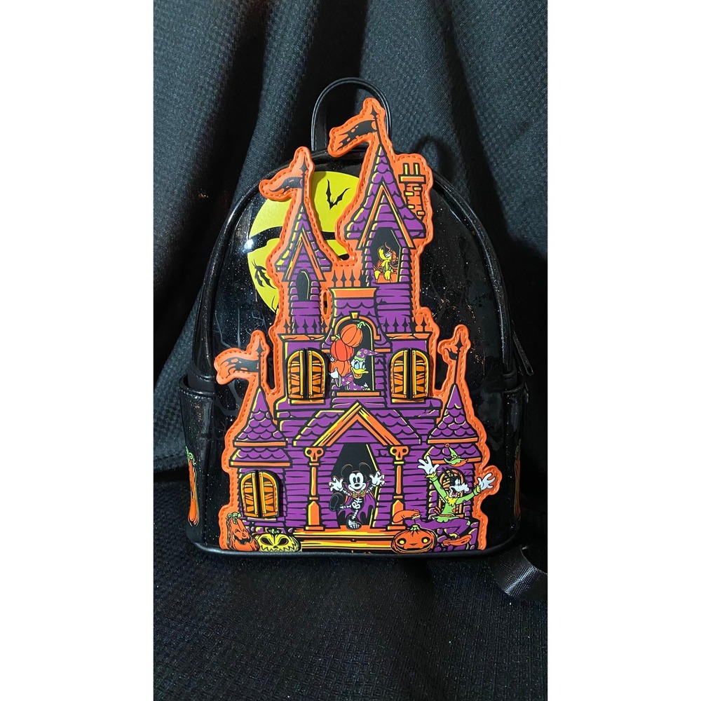 Disney Parks Loungefly Halloween Haunted Castle Mickey Mini Backpack NWT Black